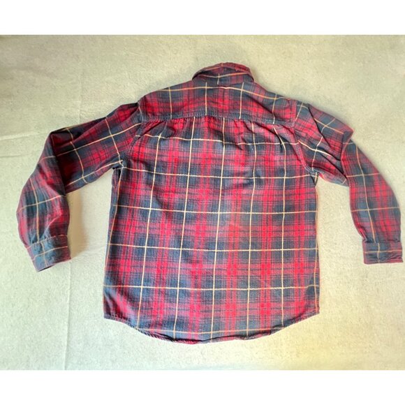 George Mens L Flannel Shirt Plaid Burgundy & Blue 100% Cotton Long Sleeve - Picture 2 of 6
